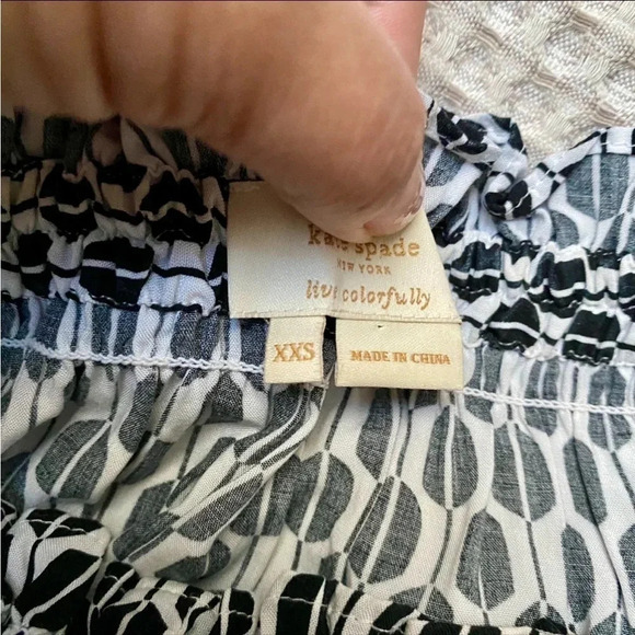 Kate Spade Off Shoulder Tassel Top Black White Abstract Print XXS Rayon - Picture 16 of 16